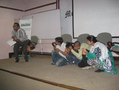 photo: Student showing emergency protection by a drama